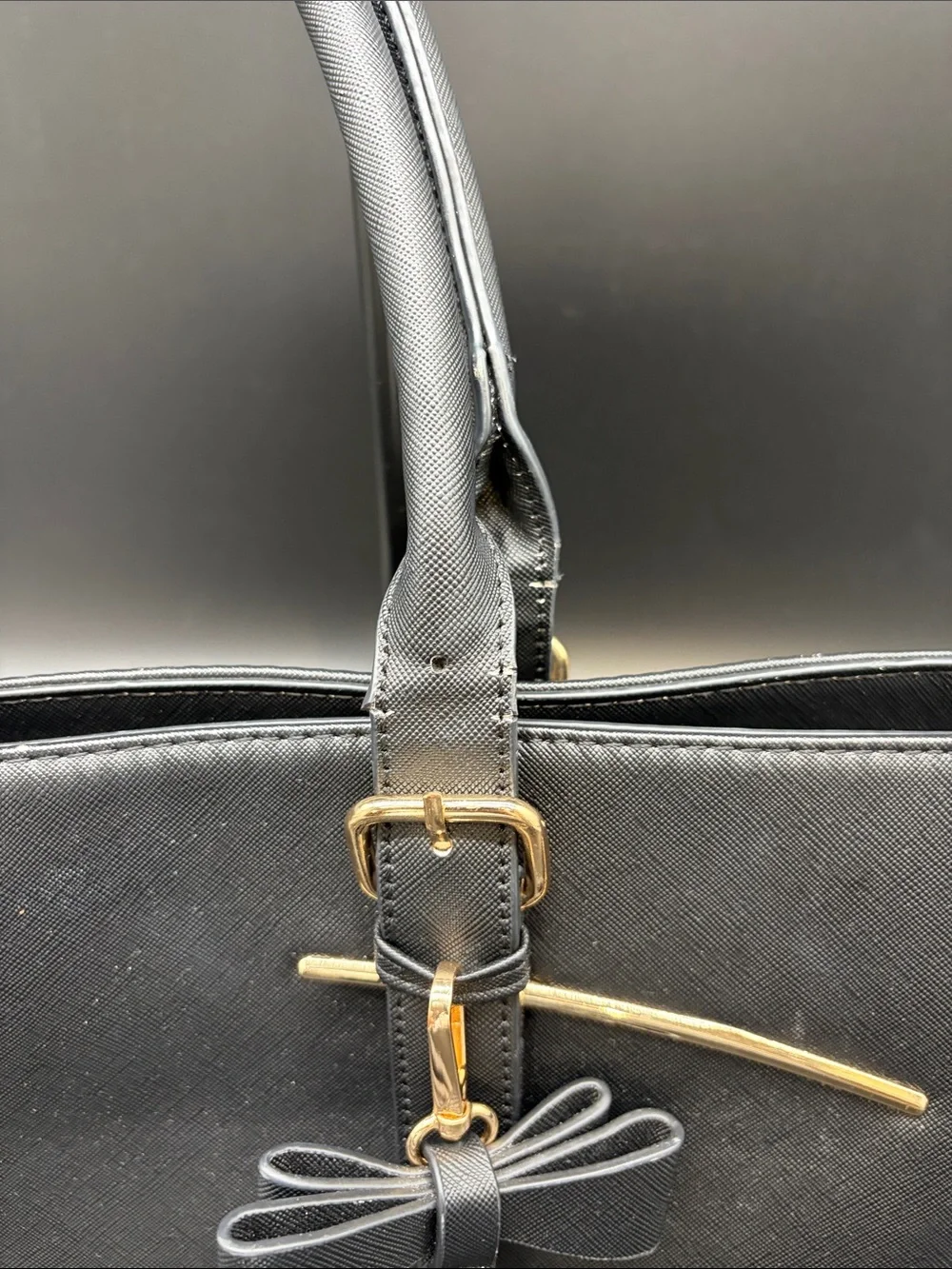 Black Laptop Tote with Bow and Gold Accents